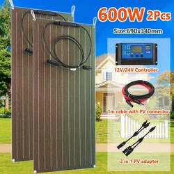 600W 300W Solar Panel Kit 18V ETFE Flexible Monocrystalline Solar Cell Power Charger for Outdoor Camping Yacht Motorhome RV Car