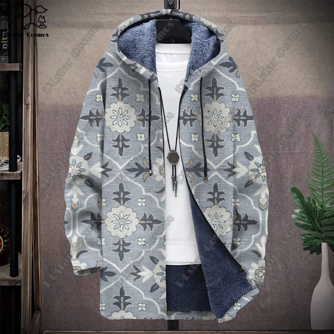 

3D printed colorful tribal retro pattern hooded zipper warm and cold-proof jacket for your own winter casual series-F 8