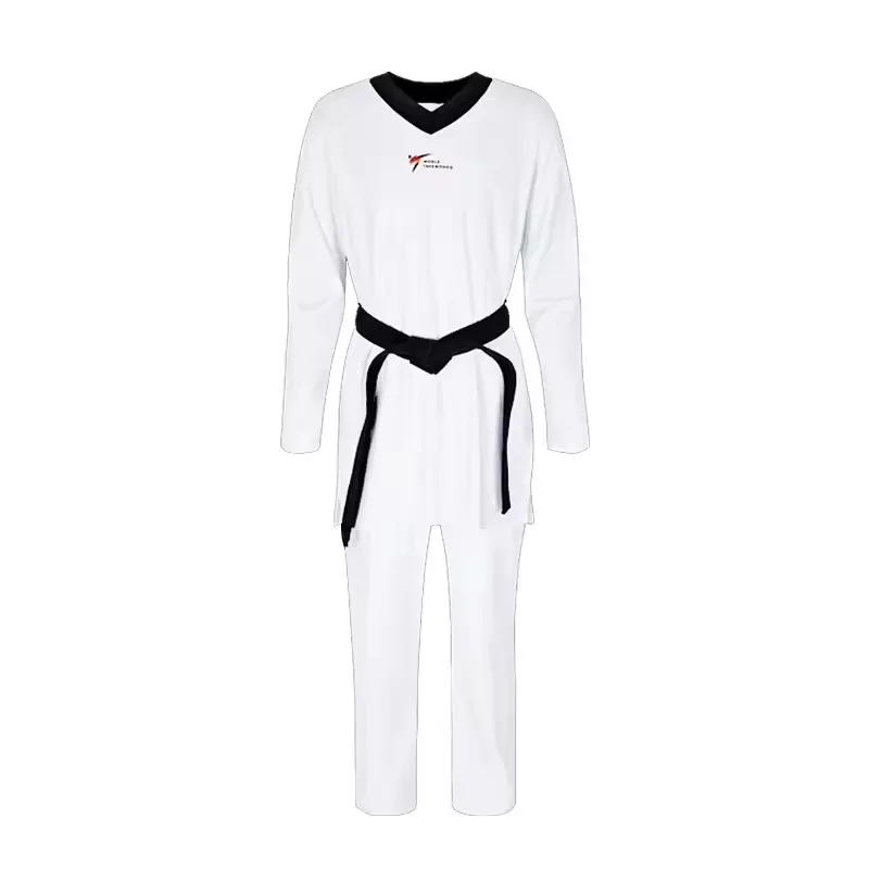 New HOT SALE Tight-Fitting Taekwondo Uniforms Quick-Drying Stretchable 110-200cm Kids Adults Black White Collar Beginner Suit - view 2