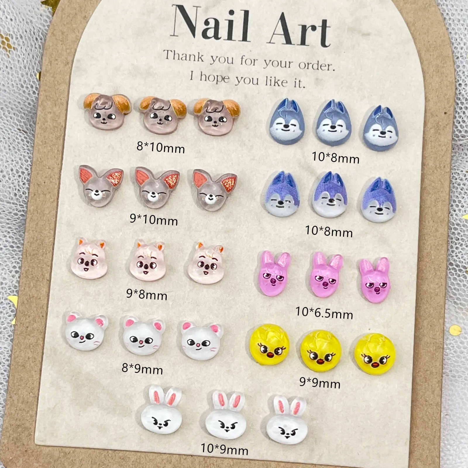 20pcs miniso animals cartoon nail charms for diy nail making kawaii cute resin nail art decoreation