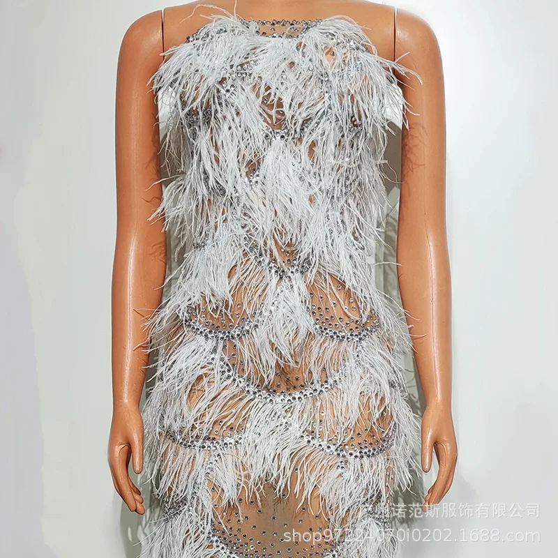 Tub Top Feather Loose Breathable Dress Birthday Party Master Of Ceremonies Engagement Banquet Star Red Carpet Costume Robe Femme