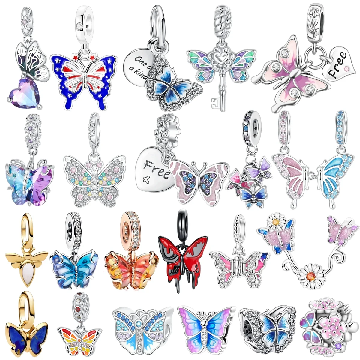 

Original 925 Sterling Silver Butterfly Pendant Dragonfly Flowers Charms Bead for Women Necklace DIY Bracelet Fine Jewellery Gift
