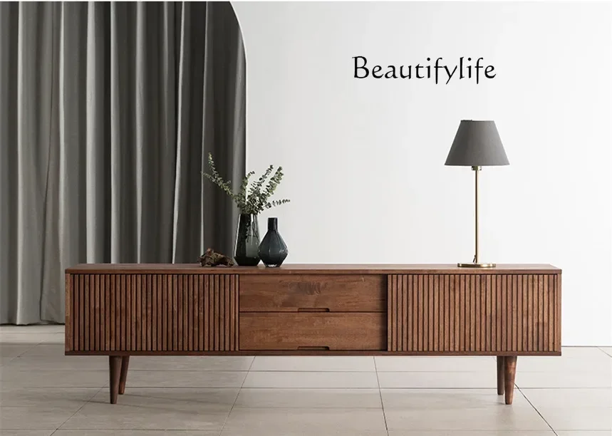 BJ YNordic Solid Wood TV Cabinet Modern Simple Floor Living Room Small Apartment Japanese Retro Floor Cabinet