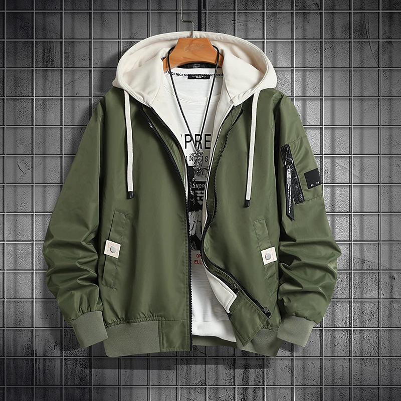 

Autumn Winter Men Jacket Plus Size Hooded Coats Outwear Fake Two Pieces Loose Jackets Man Fashion Casual Clothing Top