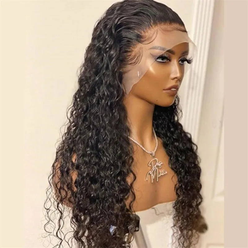 Black Long Curly Lace Front Wigs for Black Women Loose Deep Wave Synthetic Wig with Baby Hair Heat Resistant Fiber Glueless