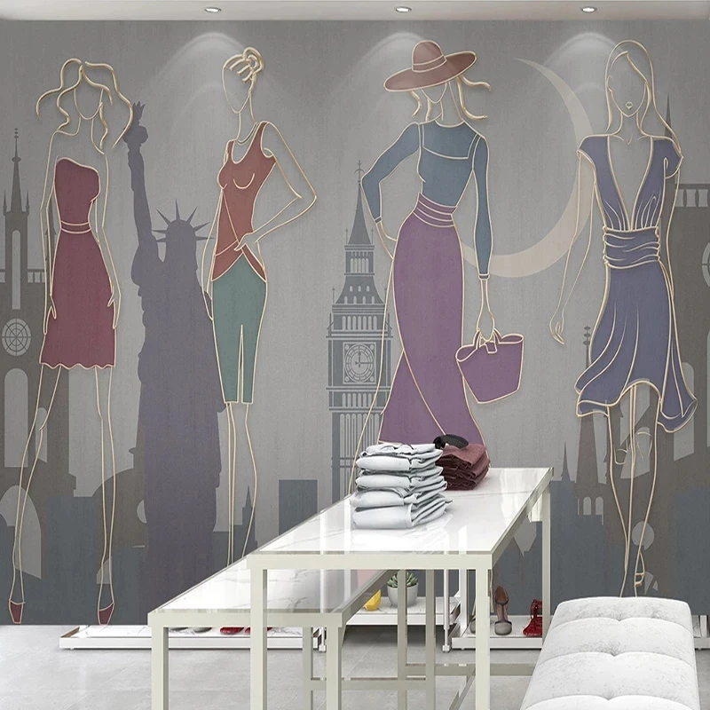 

Customized 3D Wallpaper Modern Light Luxury City Architecture Character Model Tooling Clothing Store Background Art Mural Hotel