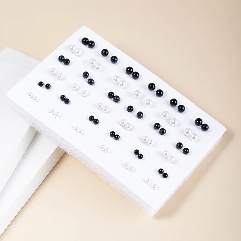 YEYULIN 36pairs Black White Round Simulation Pearl Stud Earrings Set For Women Girls Resin Earrings Set Fashion Jewelry Gifts