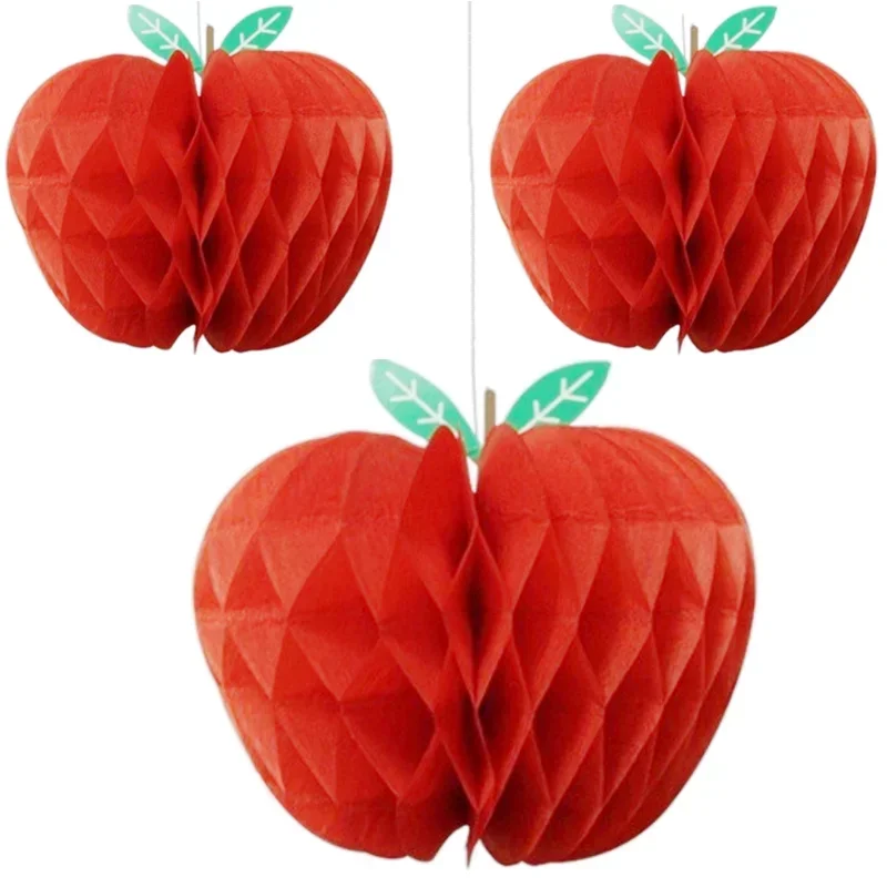 3D Apple Shape 10cm High Honeycomb Tissue Paper Party Decorations For Fruit Party Summer Tropical Birthday Christmas Decorations