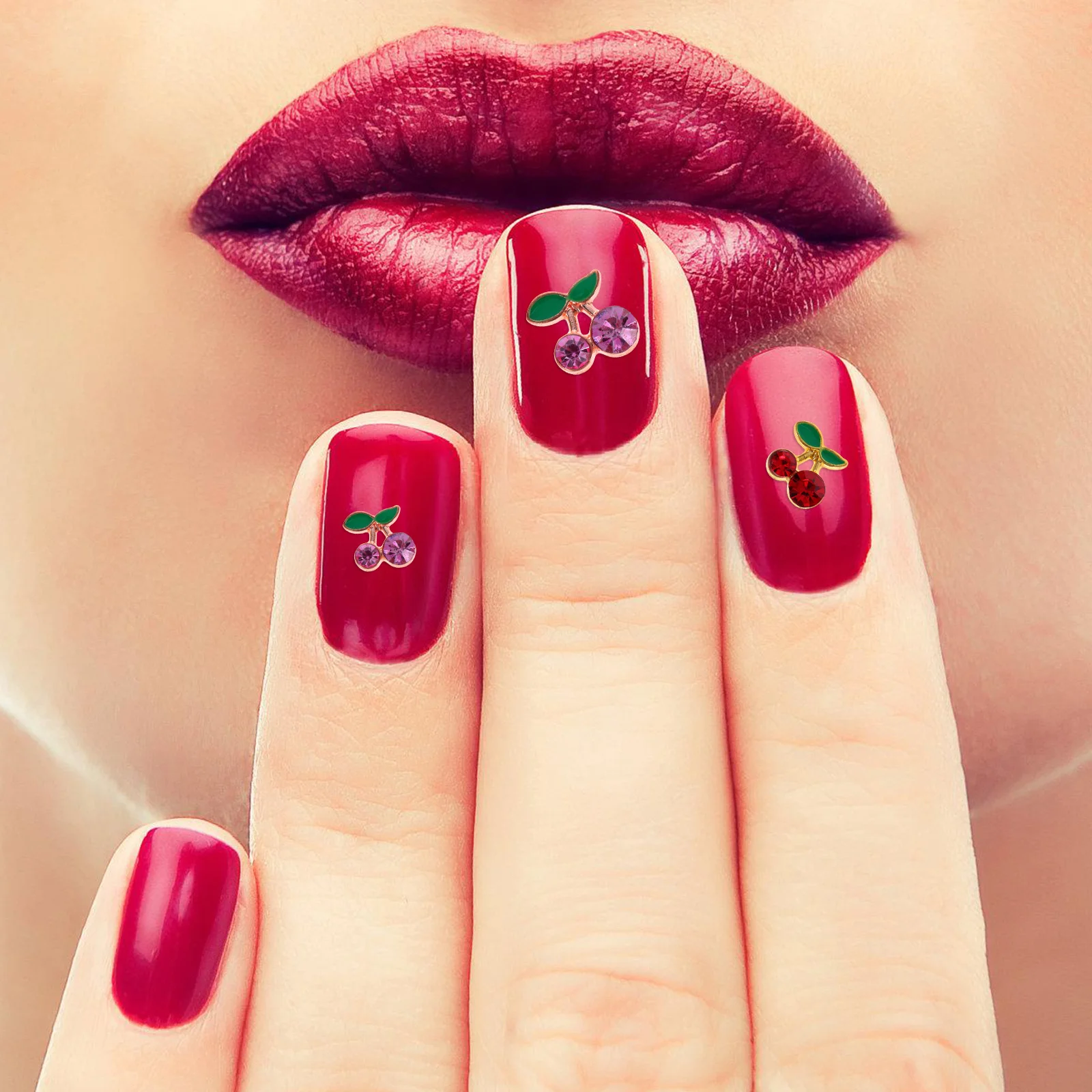 

32Pcs Cherry Nail Charms Premium Alloy Durable Pink Red Gold Nail Studs DIY Manicure Decoration for Women Nails