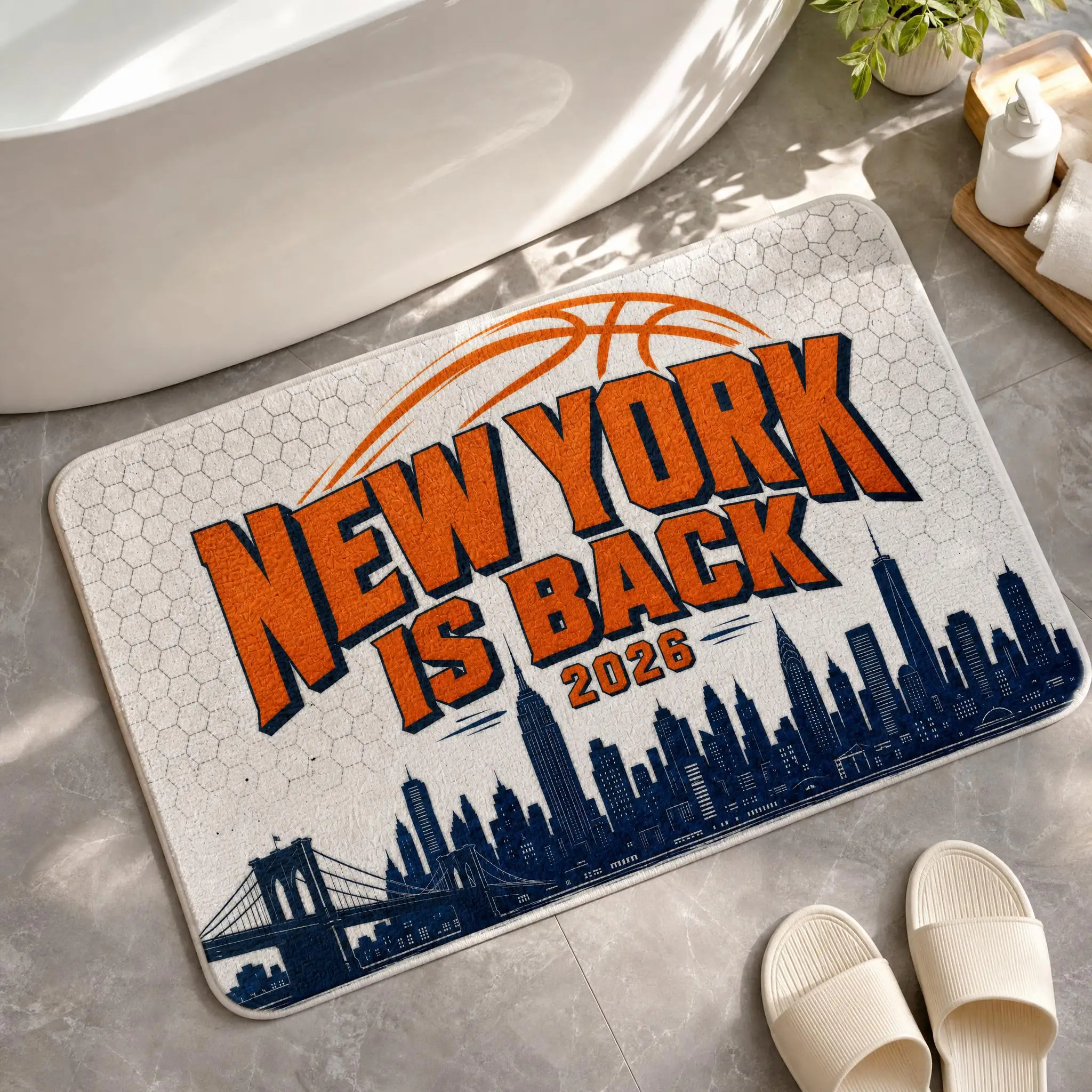 Tapis de sol à motif rétro de basket-ball NYC 2026, adapté à la décoration des salons et des entrées de chambres, un cadeau de vacances unique