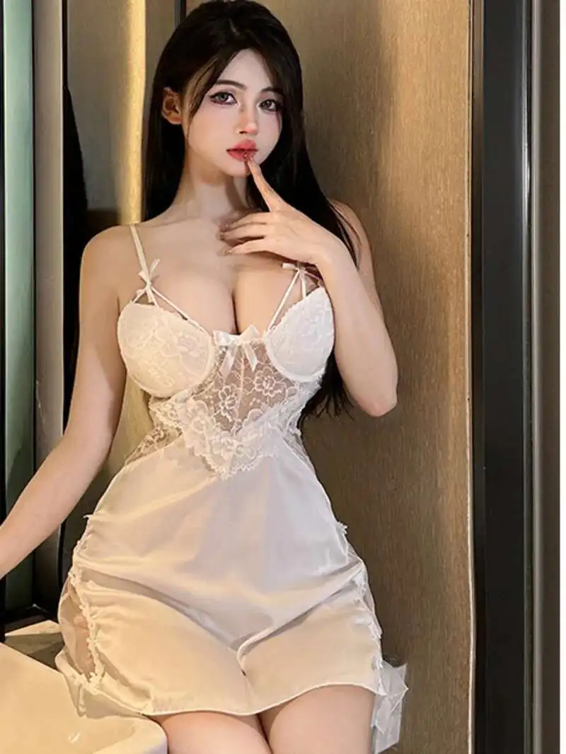 الدانتيل مثير الشاش الصدر الجوف عارية الذراعين الربط موضة المرأة فضفاضة الحلو فتاة فستان النمط الفرنسي صيف 2025 فساتين جديدة 8PU0