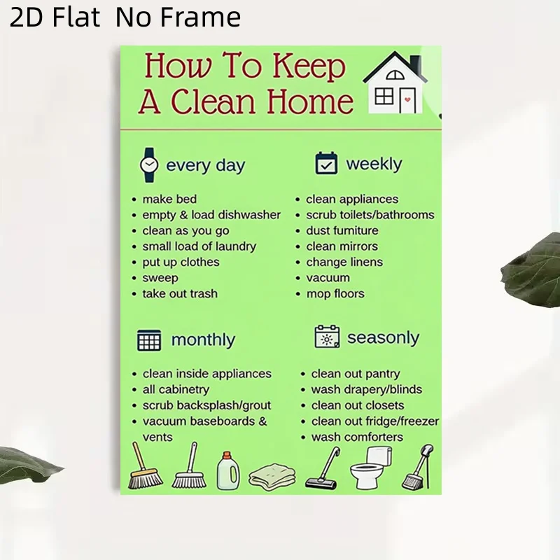 2D Flat, 2D Flat, 2D Flat No Frame Posters Modern Farmhouse Style Cleaning Schedule Poster - Home Cleaning Guide Chart Weekly
