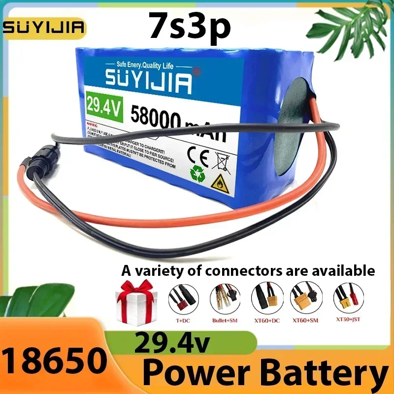 

2025 New 18650 7S3P 24V 58000mah Rechargeable Lithium Battery 29.4V Suitable for Wheelchair Battery 24V Electric Bicycle Battery