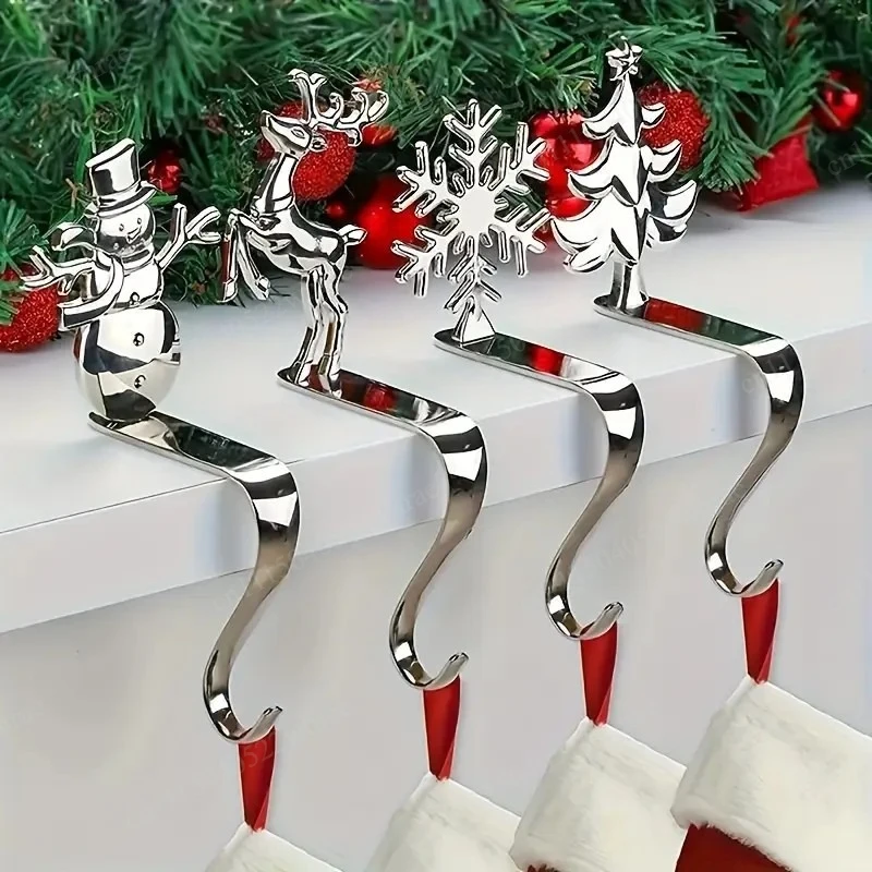 Christmas Hook, Zinc Alloy Fireplace Hook Decoration, Nordic Christmas Snowflake Metal Pendant