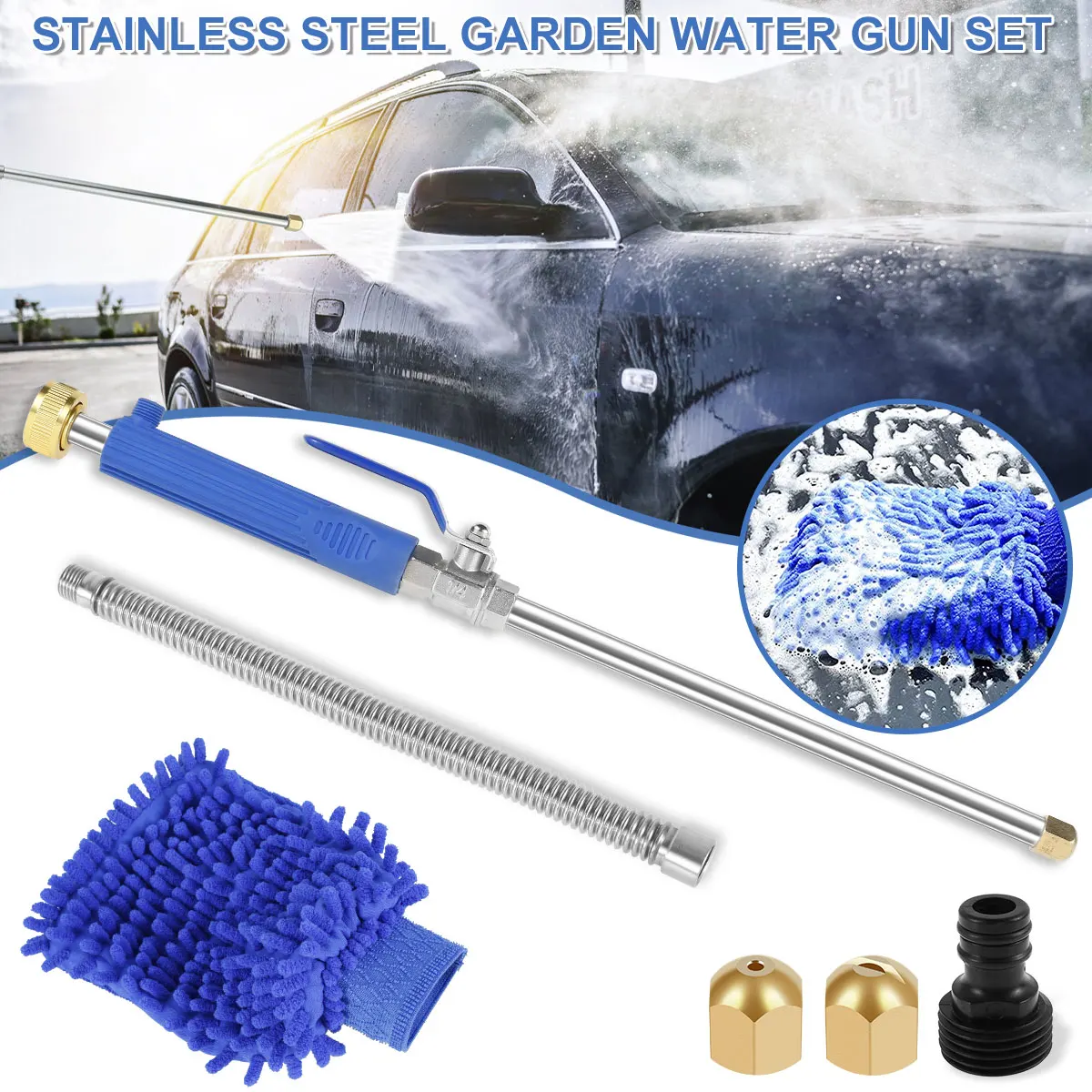 Jet Nozzle Power Washer Portable High Pressure Washer Wand with 2 Nozzles Metal Watering Spraying Tool Car Cleaning Washing Wand