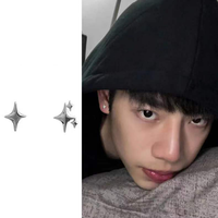 2pc Unisex Gothic Punk Copper Metal Studs Earrings Silver Color Stars Cross Pendientes Fashion for Women Men Personality Jewelry