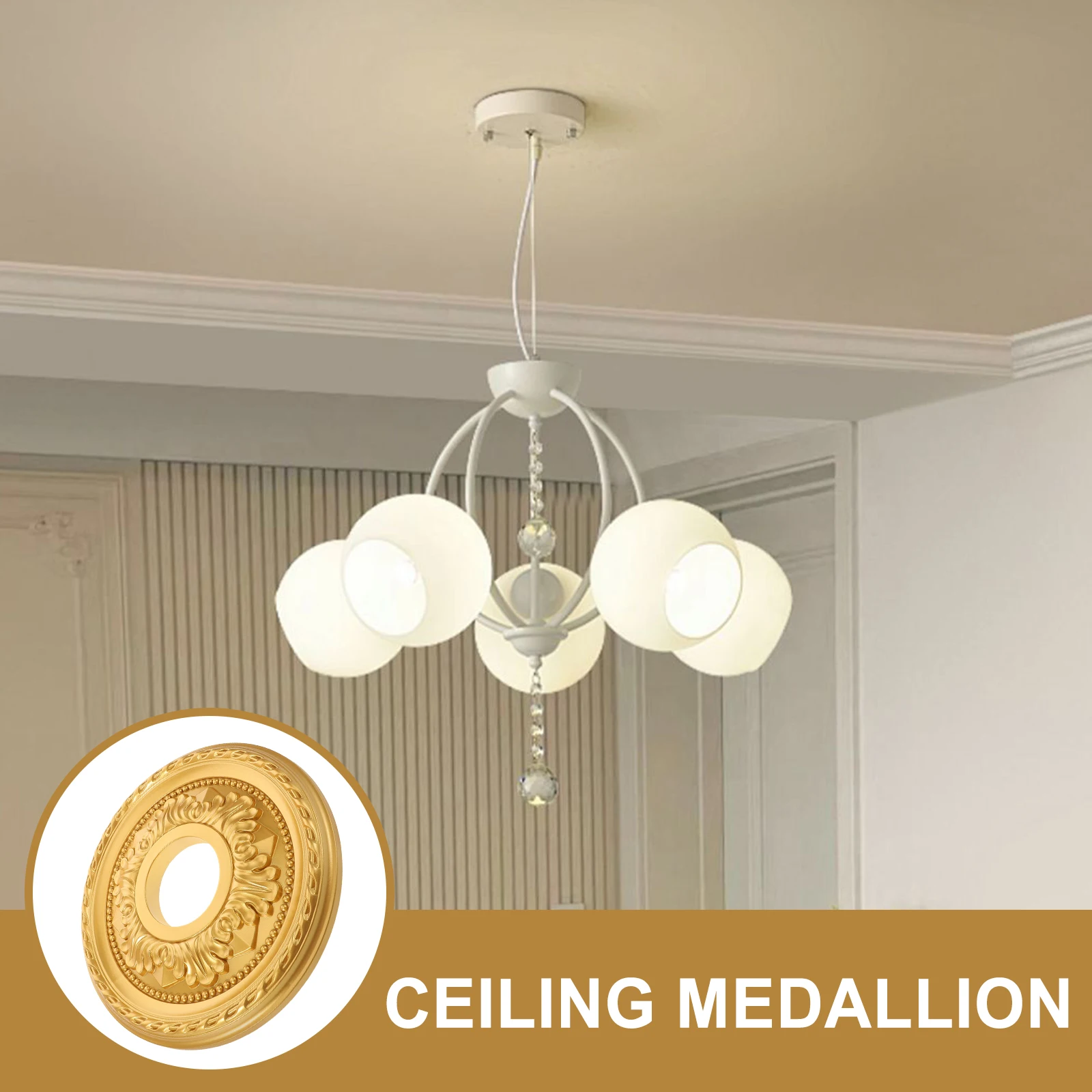 Goldene Runde Deckenrosette Stahlverstärkte PU-Dekorative Deckenplatte Einfache Installation Heim Schlafzimmer Wohnzimmer Beleuchtung