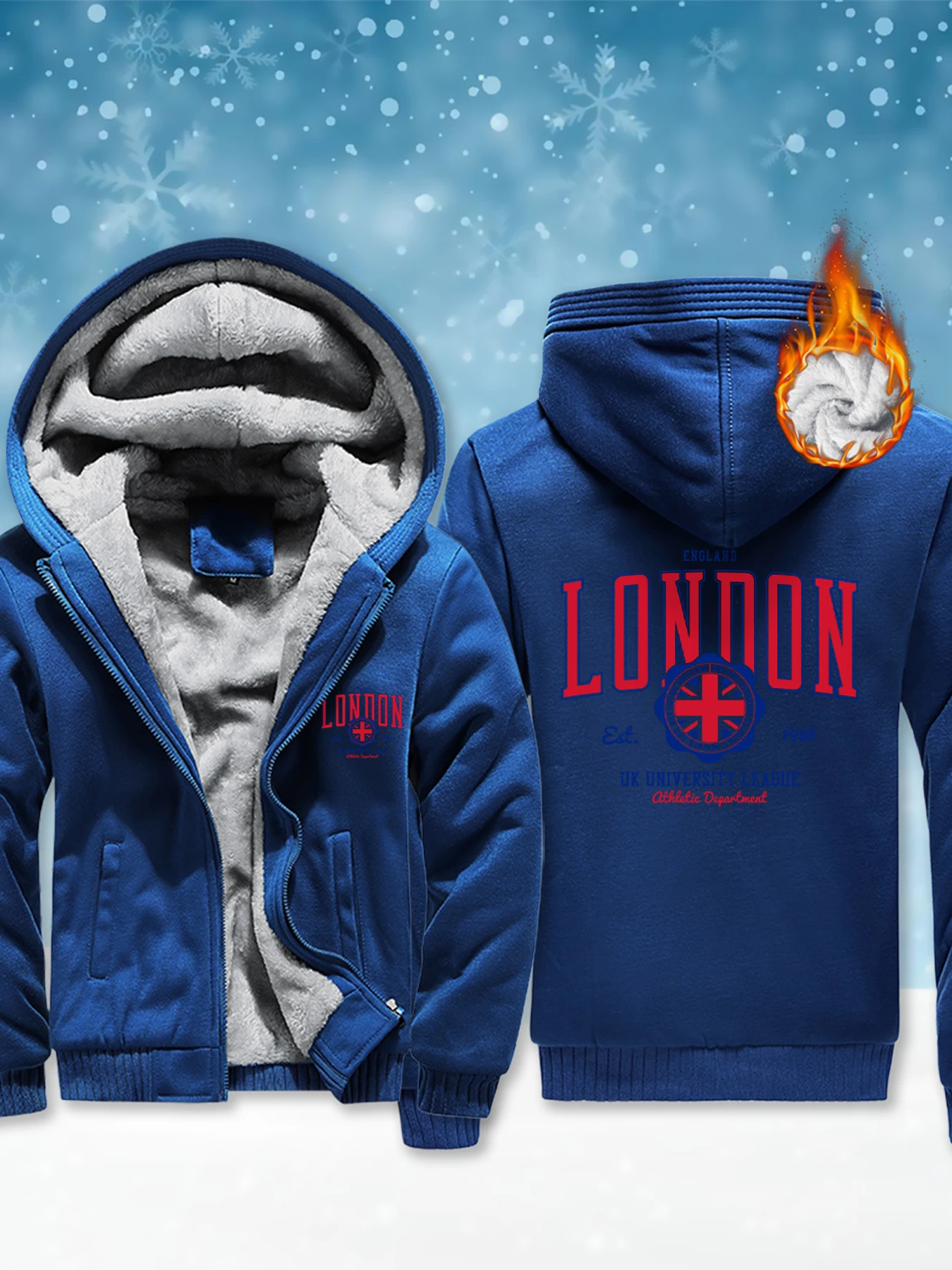 

London UK University League Printed Mans Clothing High Quality Outdoor Streetwear Winter Soft Jacket Fleece Fashion Hoodie