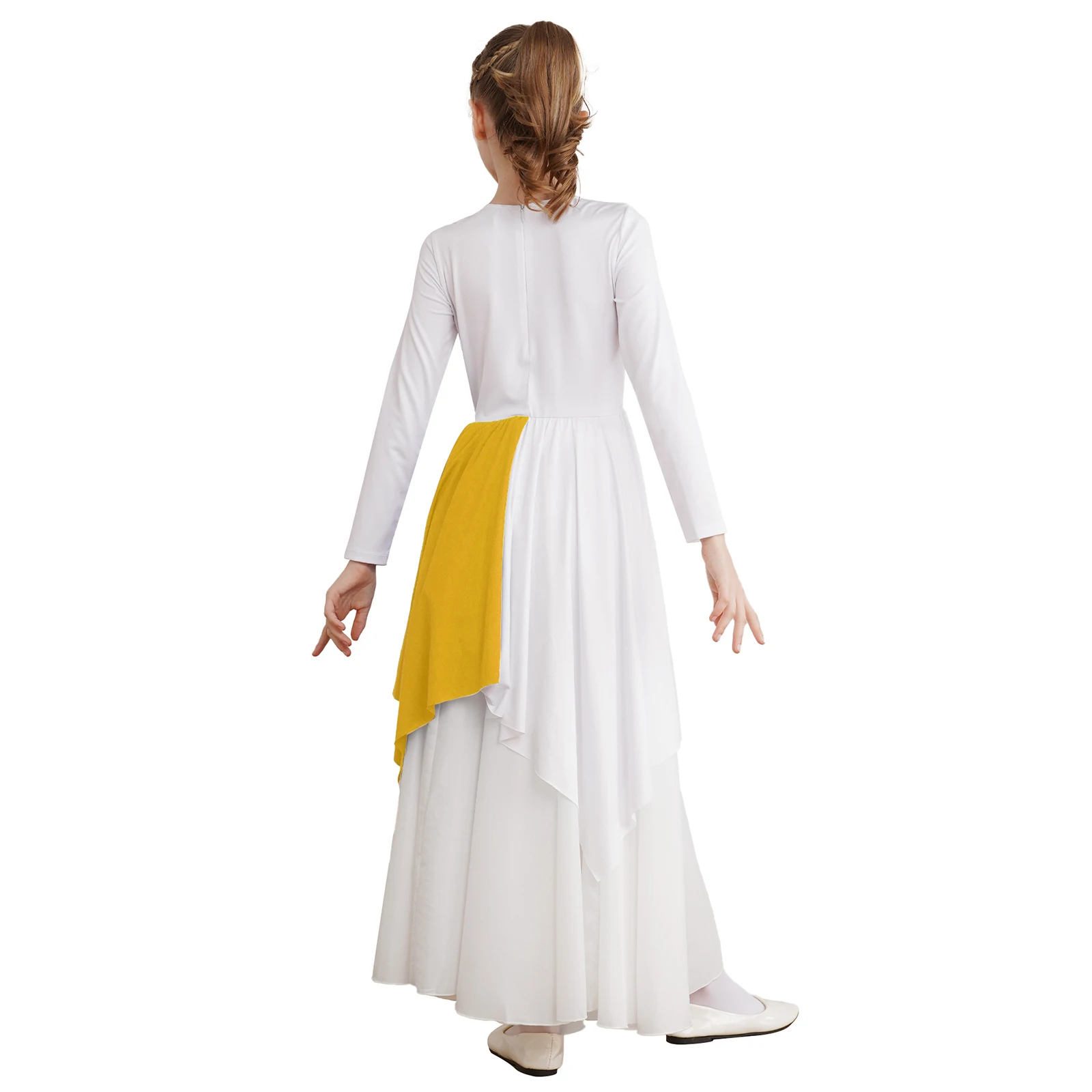 Bambini ragazze liturgiche lode coro sala da ballo balletto vestito da ballo manica lunga metallizzato culto chiesa cristiana Robe Dancewear