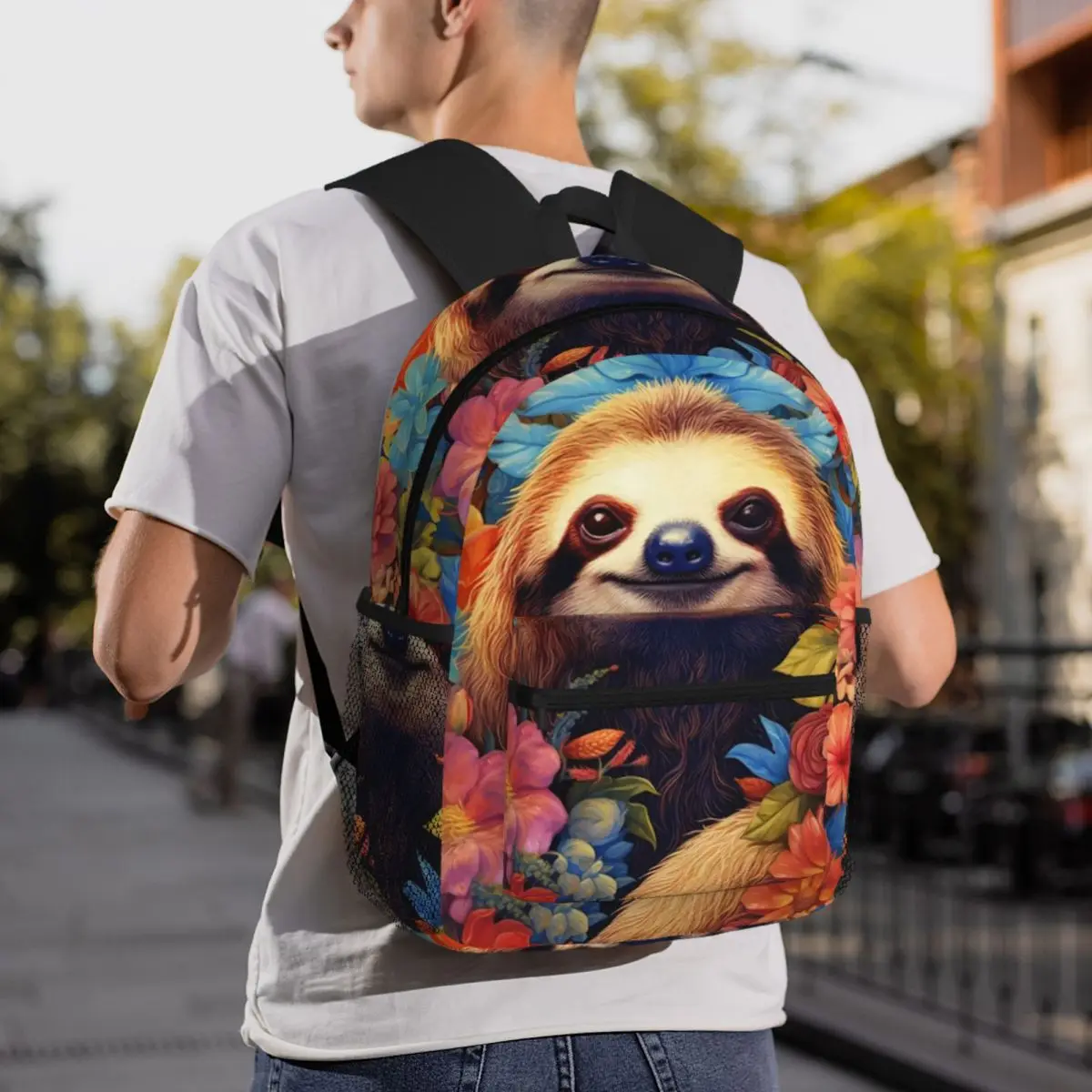 Whimsical Sloth On Tropical Leaf Backpack Student BookBag Children School Bag Computer Shoulder Bags for Boys Girls