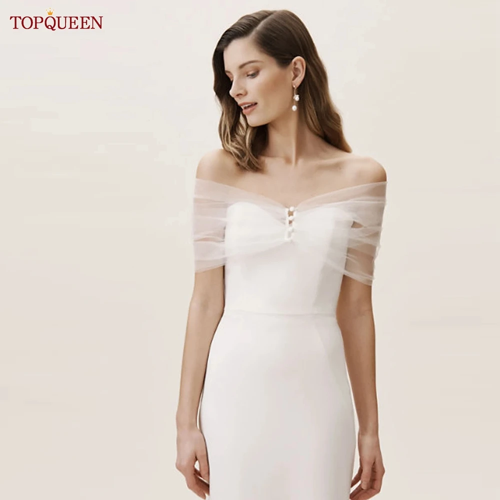 

TOPQUEEN G73 plain Bachelorette Wedding Jacket for the Bride Bolero Woman Short Sleeve Bridal Top Light Cape Veil Customizable