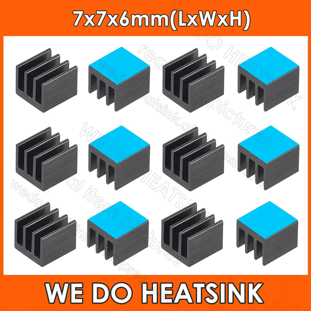 7x7x6mm Silver / Black / Blue / Gold Extruded Heat Sink Thermal Self Adhesive Aluminum Heatsink 7mmx7mmx6mm Electronics Cooler