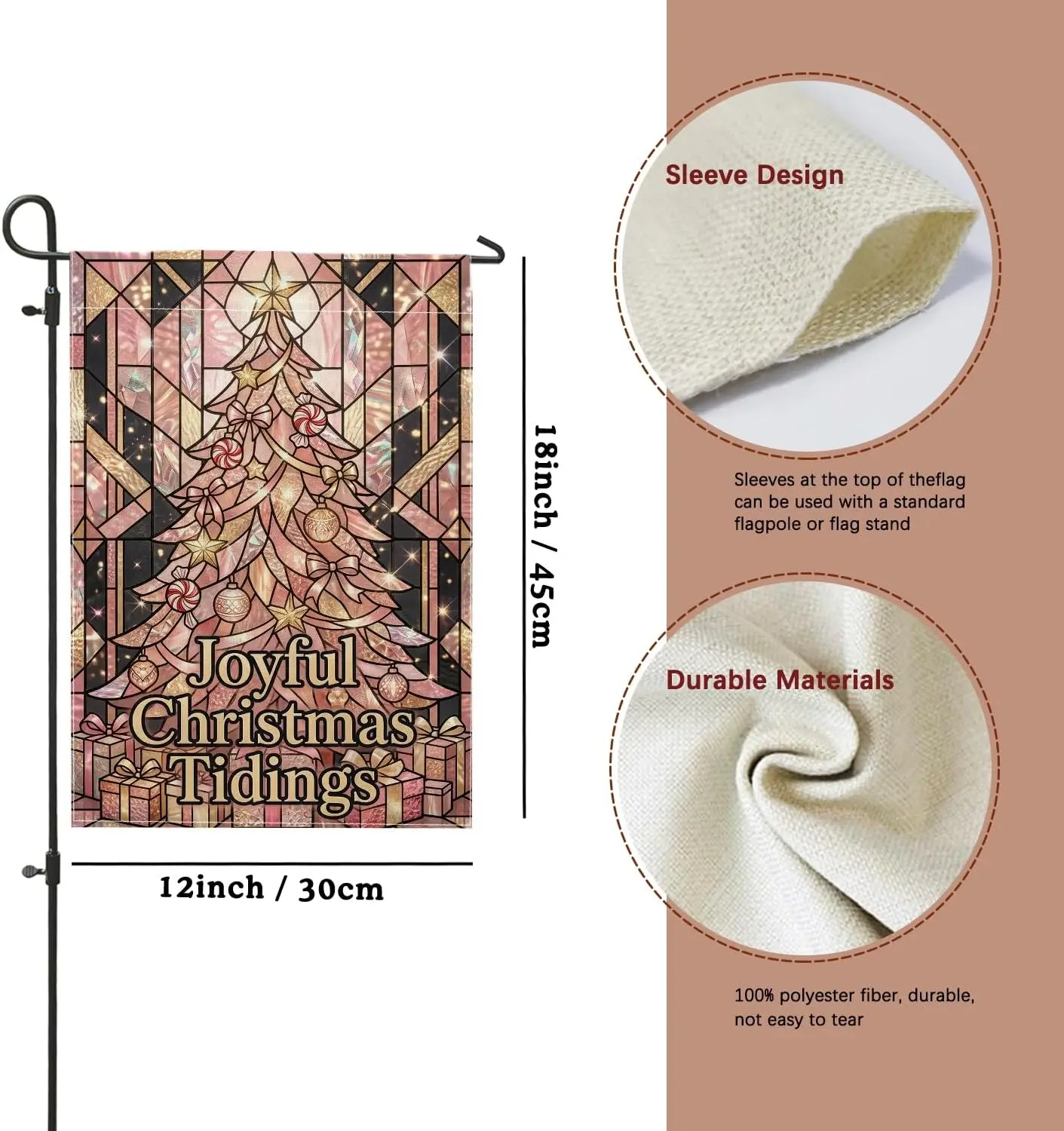 Rose Gold Stained Glass Christmas Tree Garden Flag 12x18 Inch jaa