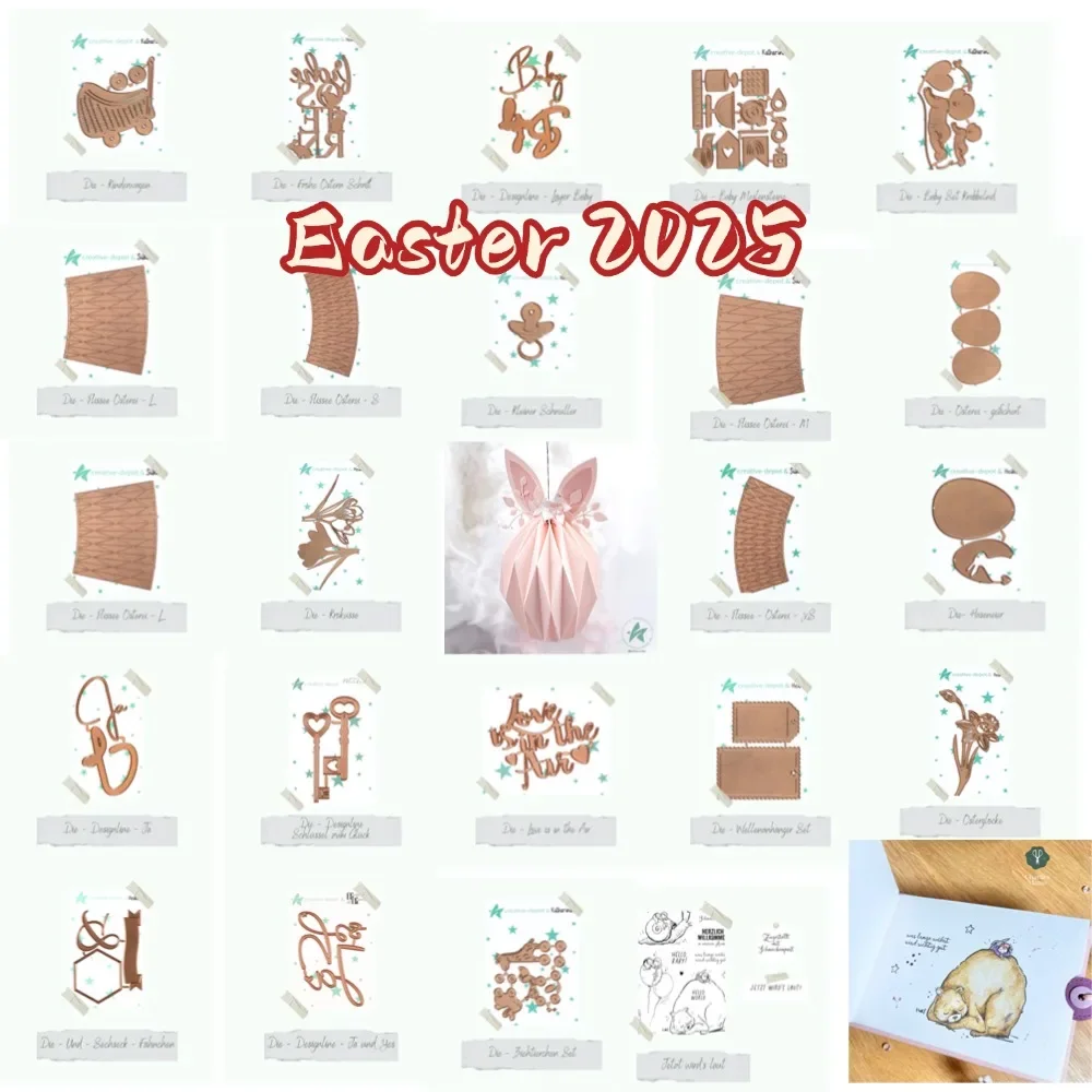 Easter 2025 beautiful eggs die Frohe Ostern Schrift Cutting Dies Scrapbook Diary Decoration Stencil Embossing Template DIY Greet