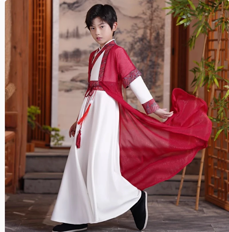 Roupas infantis, conjunto de estilo antigo estilo primavera hanfu para meninos, roupas tradicionais chinesas infantis, conjunto estilo tang