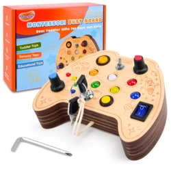Montessori Educational Busy Board For Over 3 Years Old Baby LED Light BusyBoard Toddler Toy Cute Pattern Wooden Sensory Toy