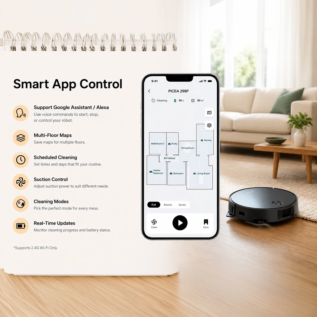 Robot Vacuum Cleaner And Mop With Point Laser Navigation Wi-Fi Connectivity Selective Room Cleaning 10000pa Suction