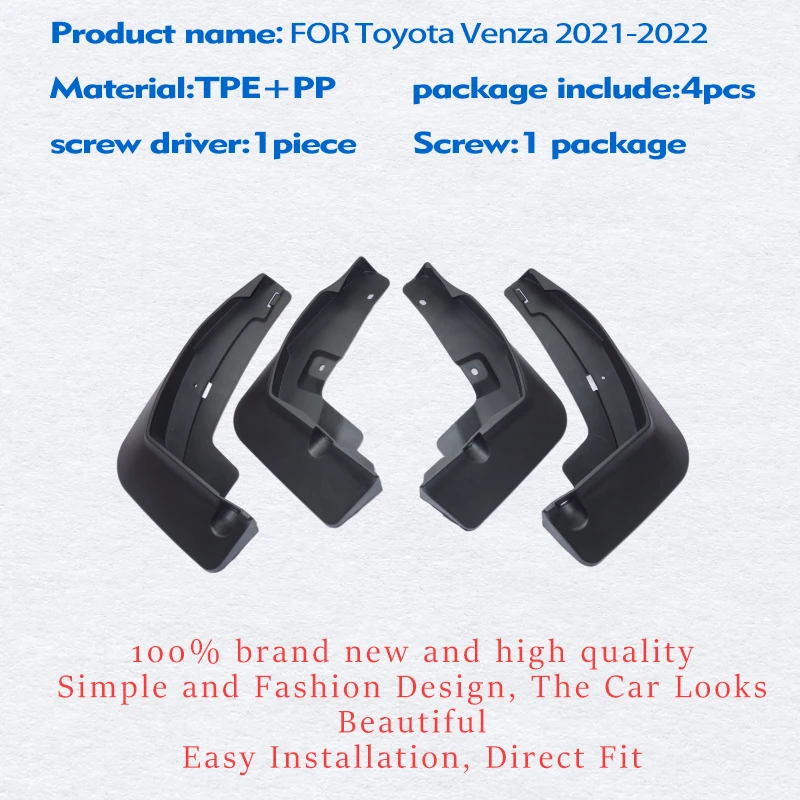 FOR Toyota Venza 2021-2022 Mudguard Fender Mud Flap Guards Splsh Mudflaps Car Accessories Auto Styline Front Rear 4pcs