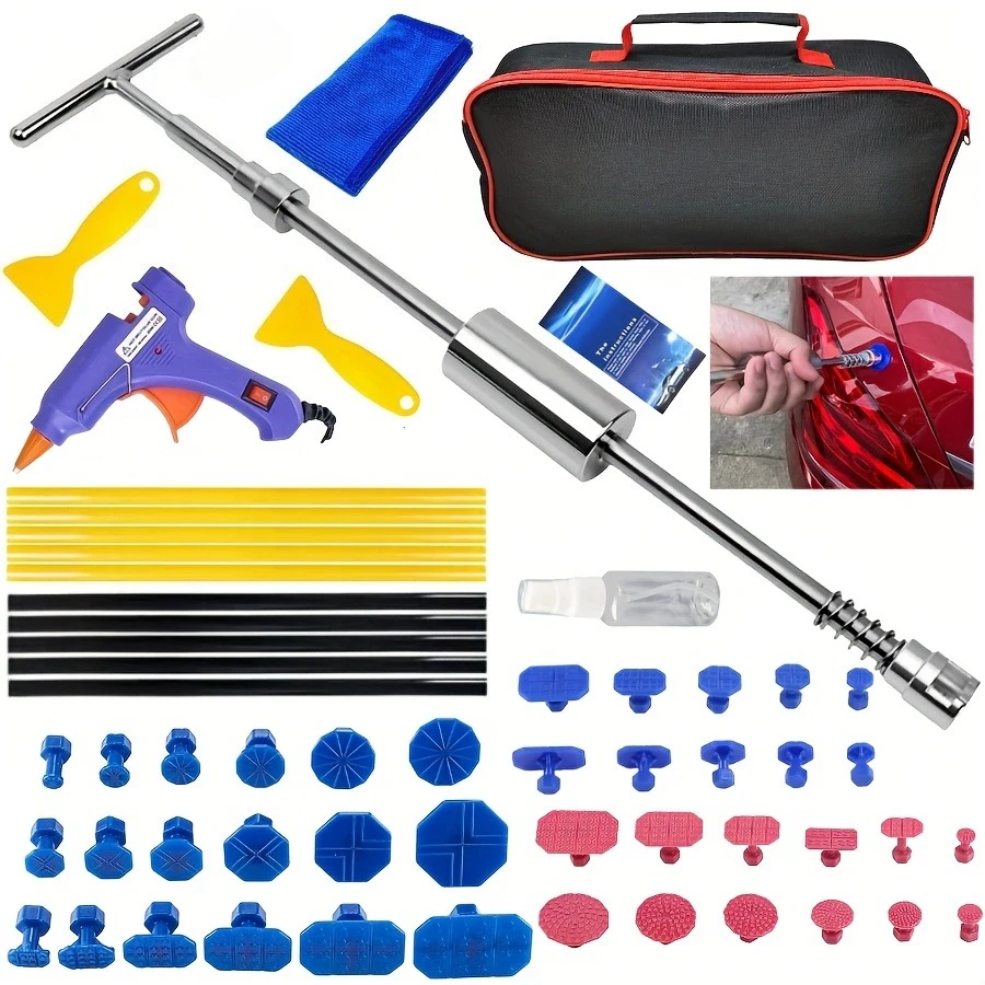 58Pcs Auto Sheet Metal Dent Repair Tool 2in 1-Slide Hammer Puller Body Repair Tool for Vehicle Car Auto Car Dent Repair Tool