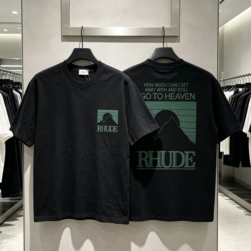 New RHUDE T-shirt Summer Men Women High Quality Classic Snow Mountain Logo T Shirt Casual Leisure Top Fast Delivery