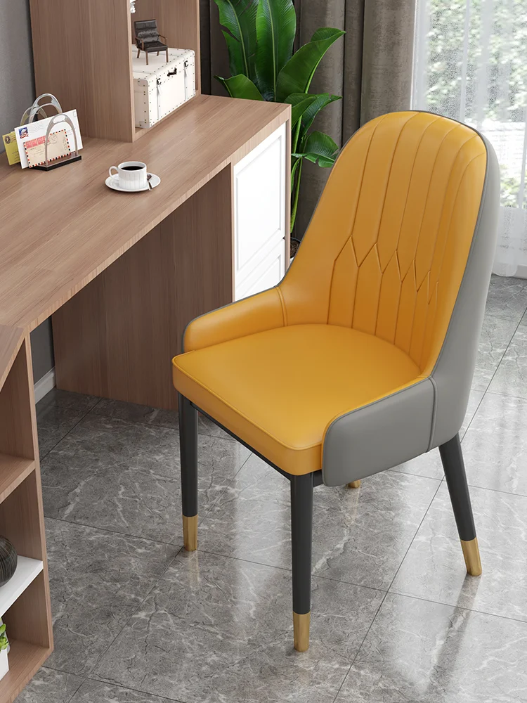 #Fashion Simple Milk Tea Nordic Large Restaurant Tables and Chairs Furniture  Iron Gilded Legs Firm Metal Dresser Chair