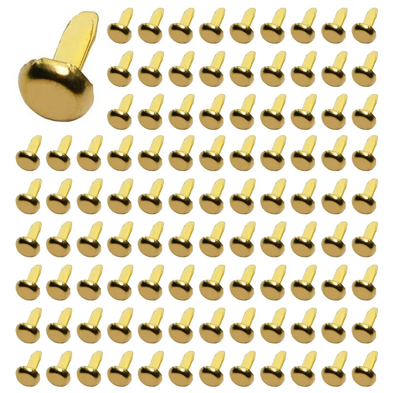 AS94-500Pcs 1/2 Inch Brass Paper Fasteners, Mini Paper Fasteners For Handicraft Projects, 8 X 14 Mm (Gold)
