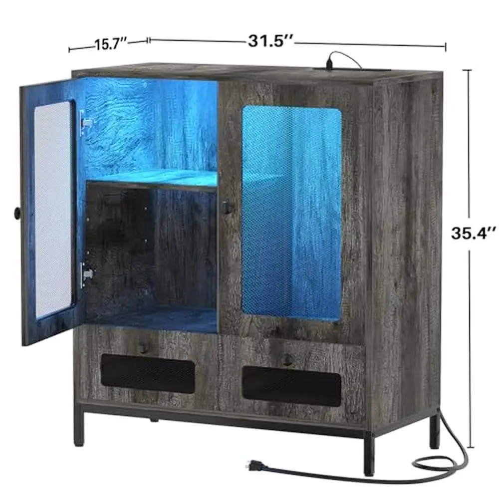 Armoire de planche avec prises électriques et lumière LED, armoire de rangement pour buffet de cuisine avec égouts à proximité, chargement du chariot pour vin et français ou bar