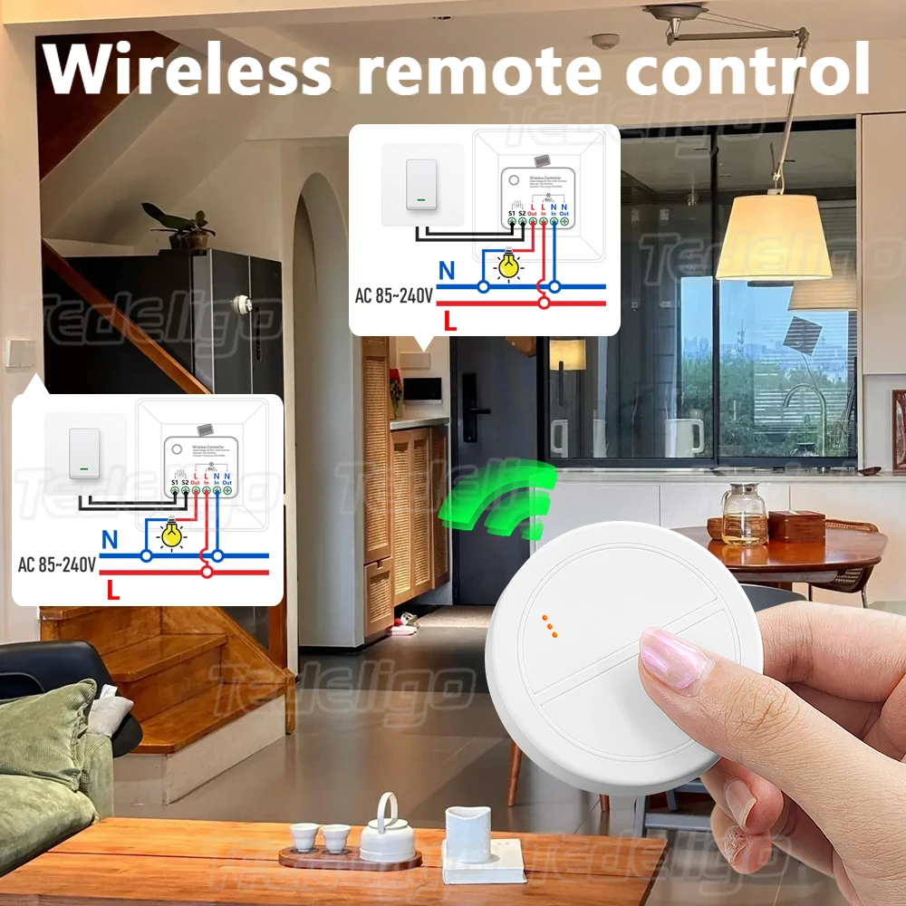 433Mhz Wireless Remote Control Light Switch 220V 110V 10A 2Way Control Mini Moudle with Delay Function for Home Lamp Led Fan