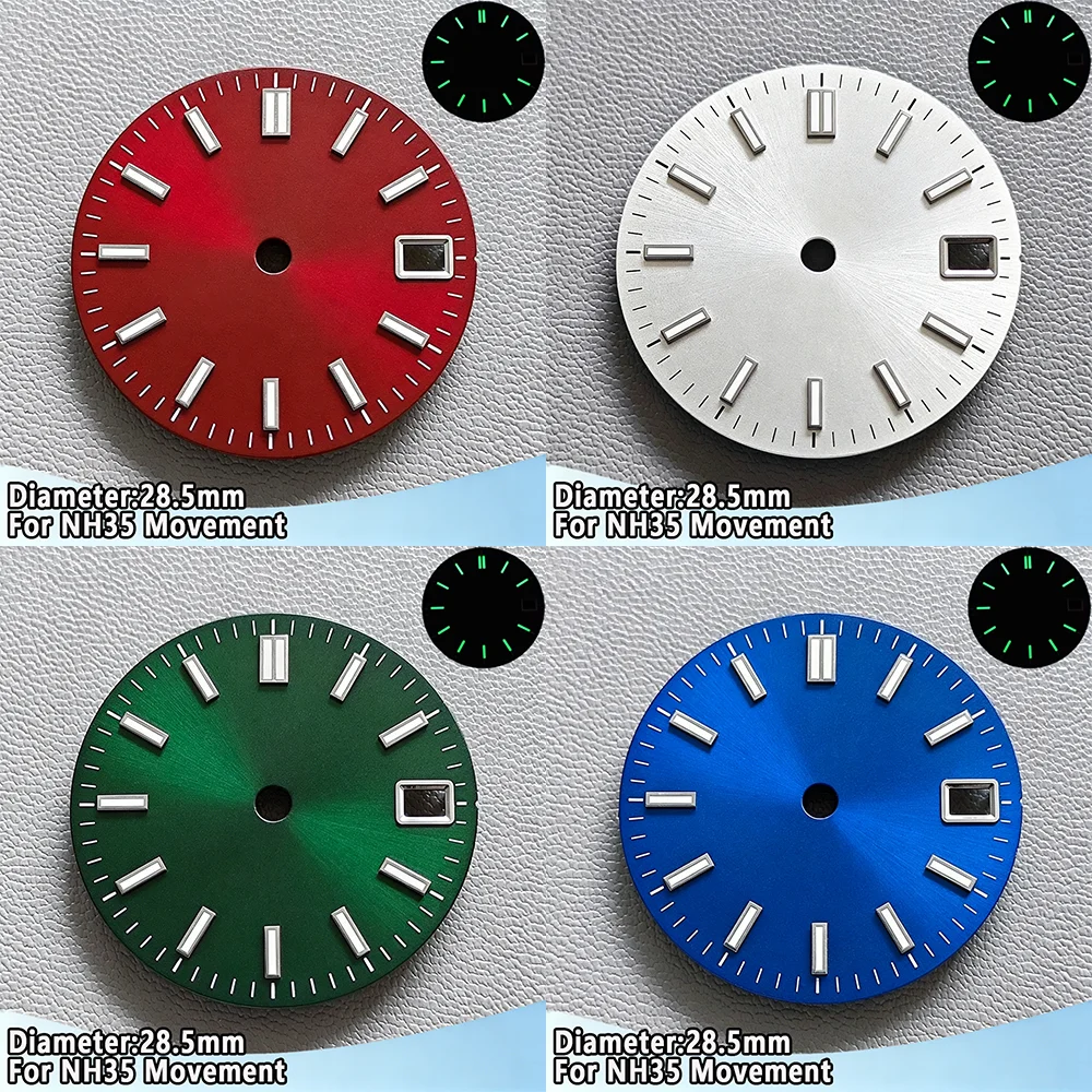 NH35 Watch Dial 28.5mm Red Sterile Dial C3 Green Luminous Dial Single Calendar Dial  Red Dial Parts For NH35 Watch Accessories