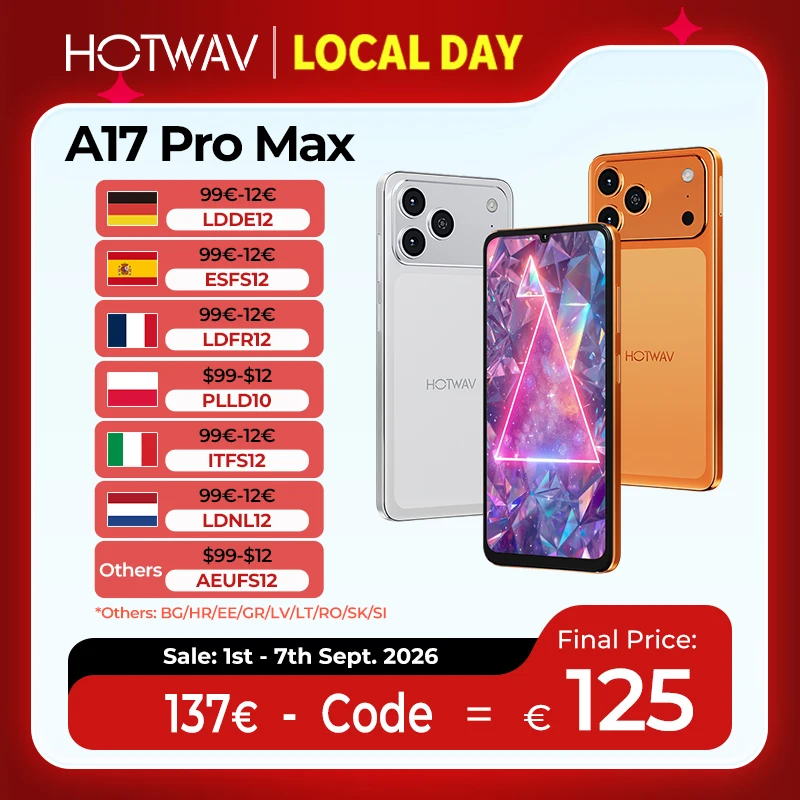 HOTWAV A17 Pro Max 6.75'' 120Hz Display Ultra-Thin Smartphone 4GB RAM 256GB ROM Android 15 Octa-core Mobile Phone 5160mAh 1080P Bluetooth 5.4 Cellphone with 3.5mm Headphone Jack