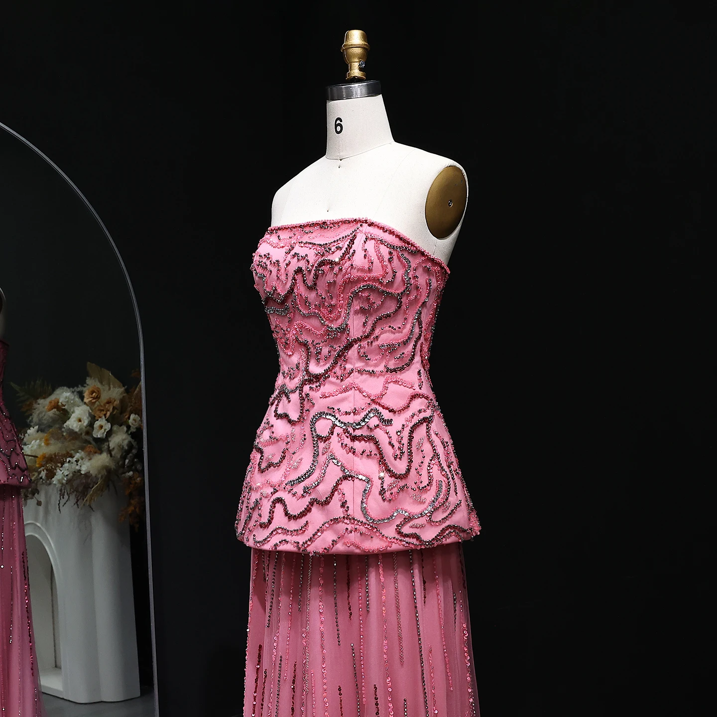 Sharon Said Luxuriöses Dubai Rosenrosa Kristall Trägerloses Perlenbesetztes Blaues Abendkleid Hochzeitsfeierkleider 2026 Neu SS218 Maßgeschneidert – Detail 9
