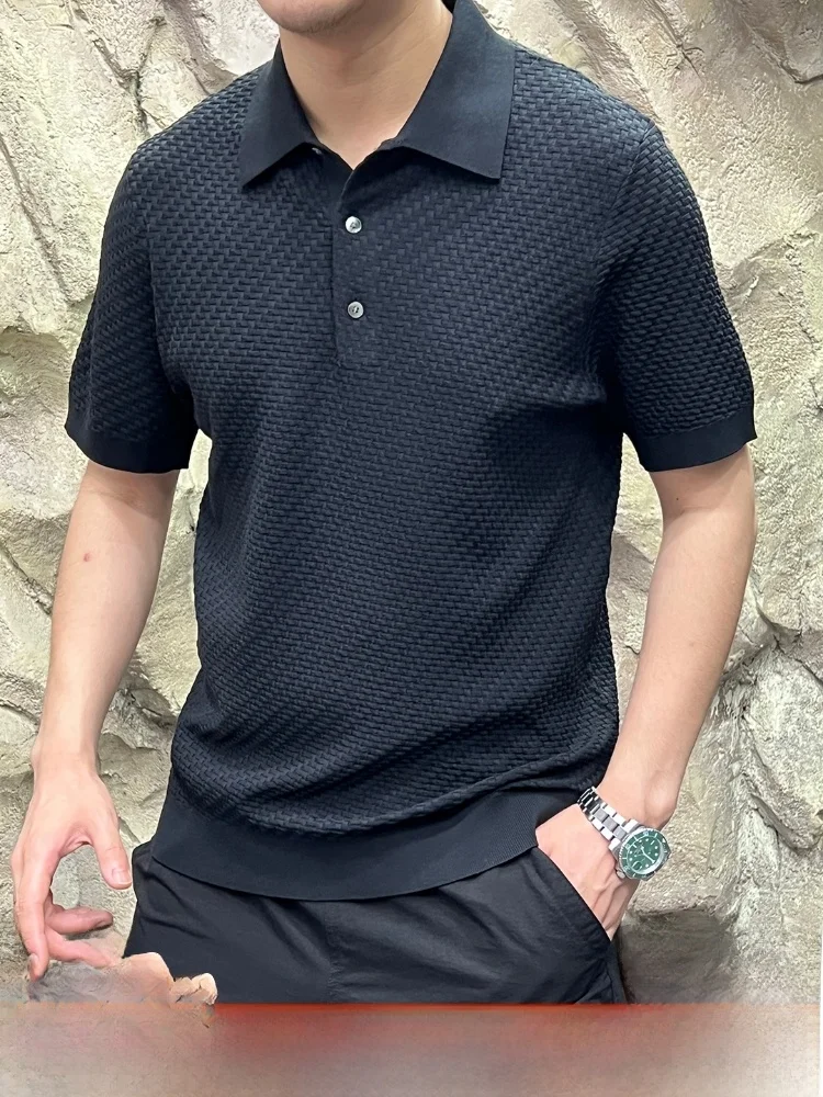 

Cool Max Tech Men's Knitted irt ort Sve Preppy Sle Busin Casual Stand Fit Summer T-irt Youth Trend