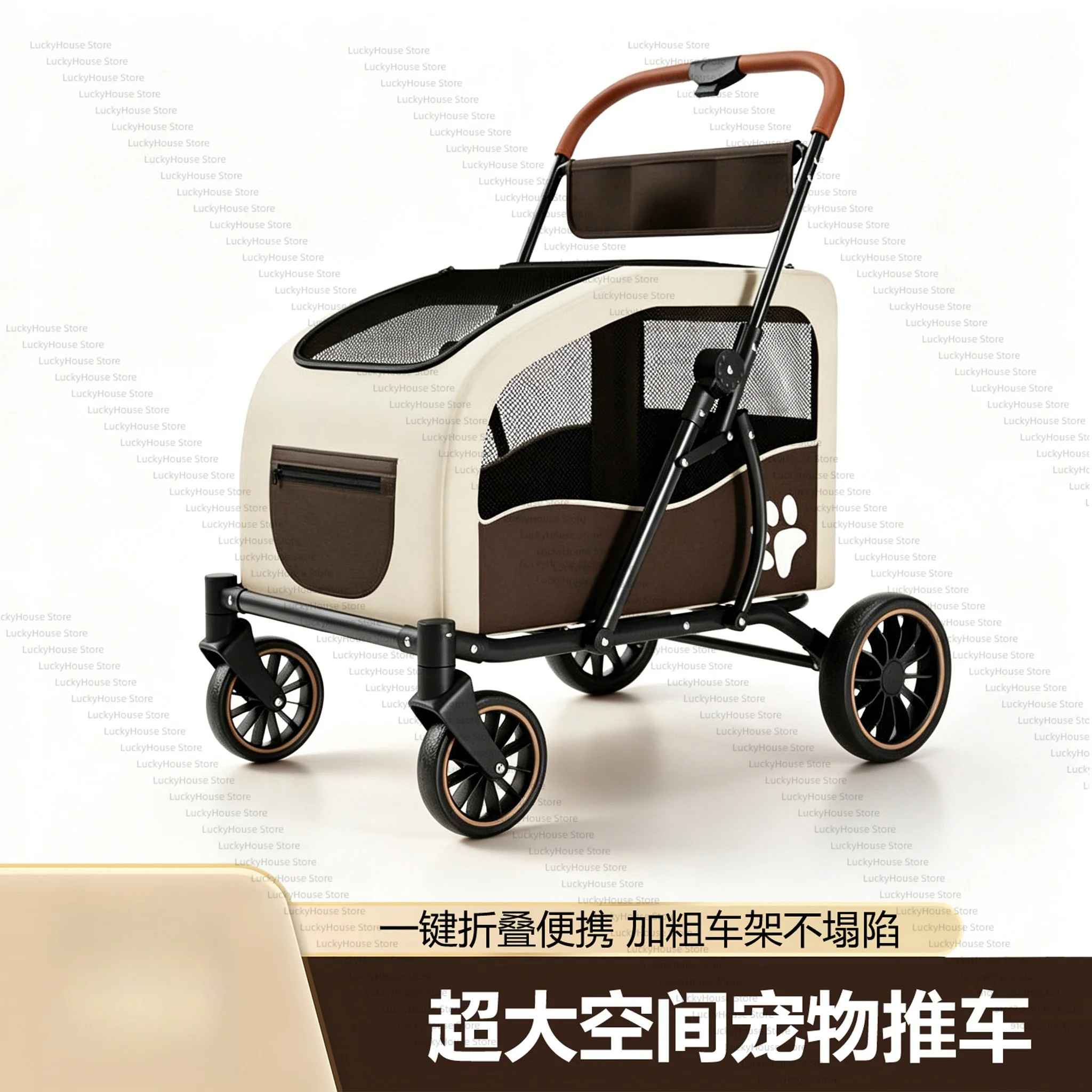 Large Dog Pet Stroller Foldable Cat Carrier Cart Outdoor Travel Pet Baby Carriage