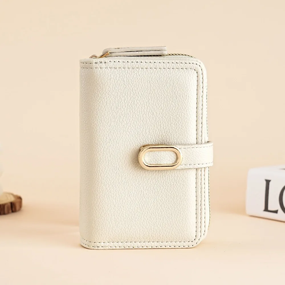 محفظة نسائية محمولة ذات سعة كبيرة وسحاب من جلد البولي يوريثان، محفظة قصيرة بلون سادة للعملات المعدنية للنساء