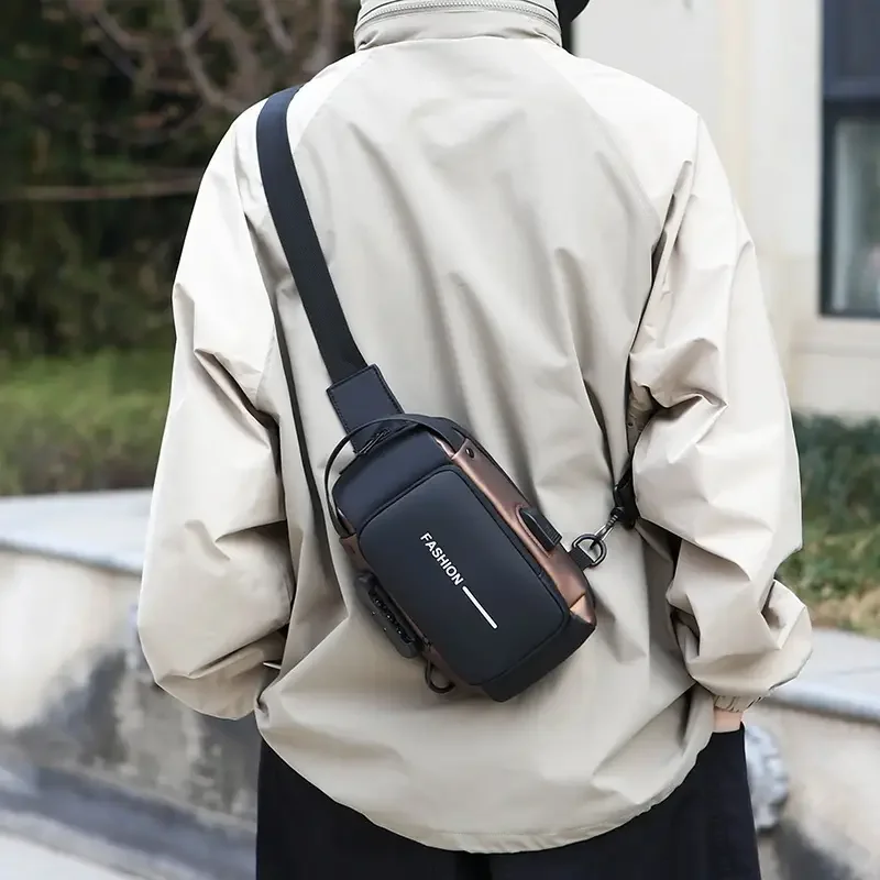 حقيبة صدر بقفل بكلمة مرور مضادة للسرقة للرجال، قماش أكسفورد متين، حزام كتف قابل للتعديل، نمط كروس مع قفل آمن