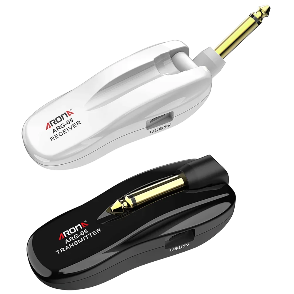 AROMA 5.8GHz Guitar Wireless System Audio Transmission with Transmitter Receiver Rechargeable Battery for Guitars Bass ARG-05