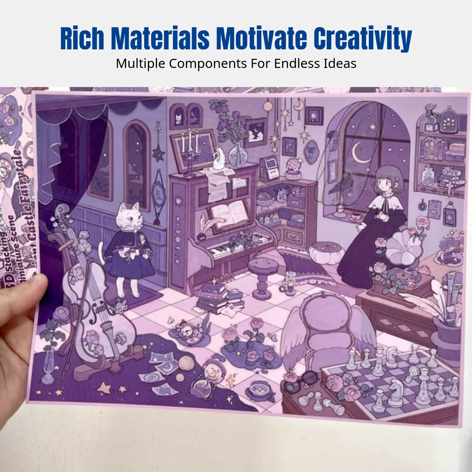 

Miniature Fairytale Castle Scene Stickers, Large Sheet DIY Handcraft Stickers for Girls, 3D Layered Art, Creative Decoration