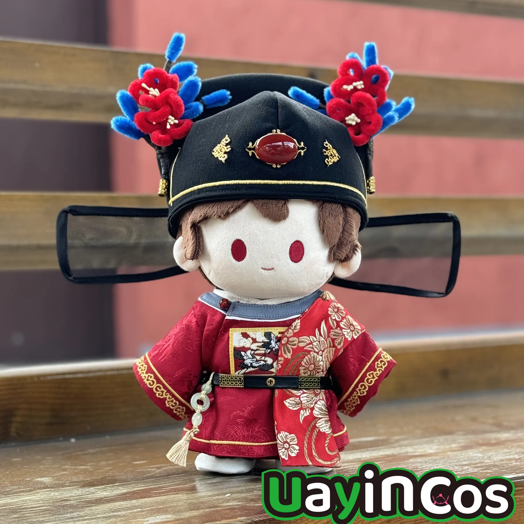 20cm Doll Clothes Examination Champion Deer Horn Hat Ancient Red Hanfu Suit Stuffed Plushies Plush Doll Accessories Anime Toy Ki