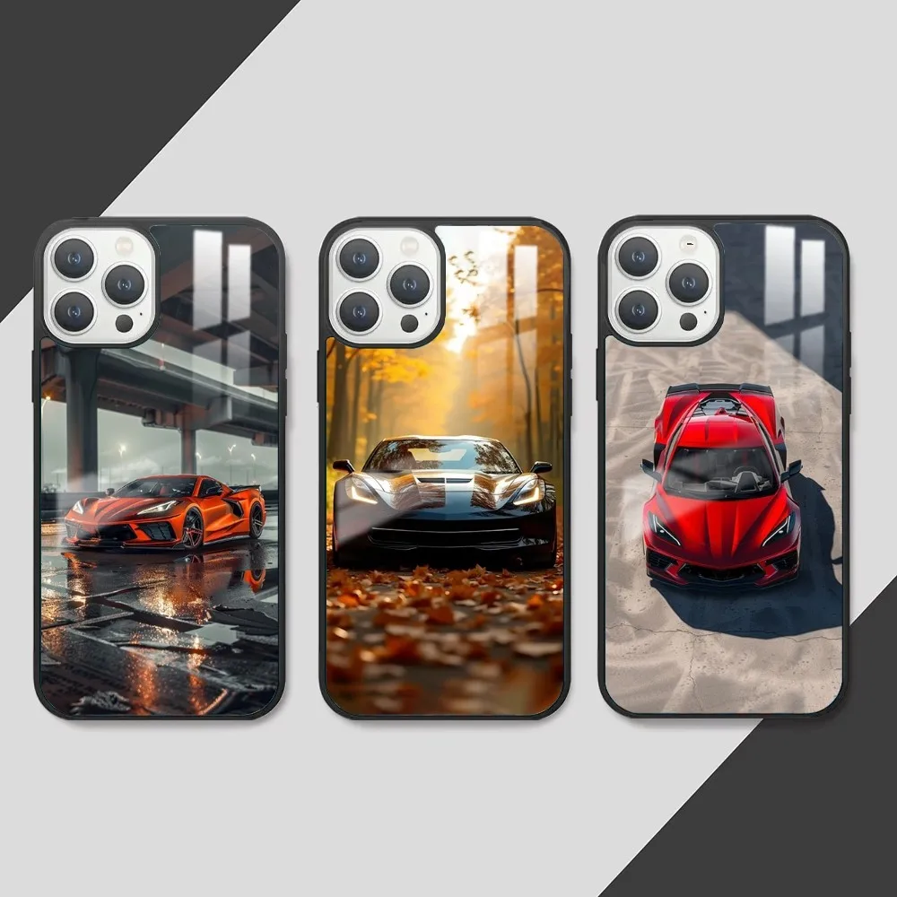 Fashion Car Cool C-Corvette Phone Case For iPhone 16 15 14 13 12 11 Pro Max Plus Mini PC Fashion mirror phone case