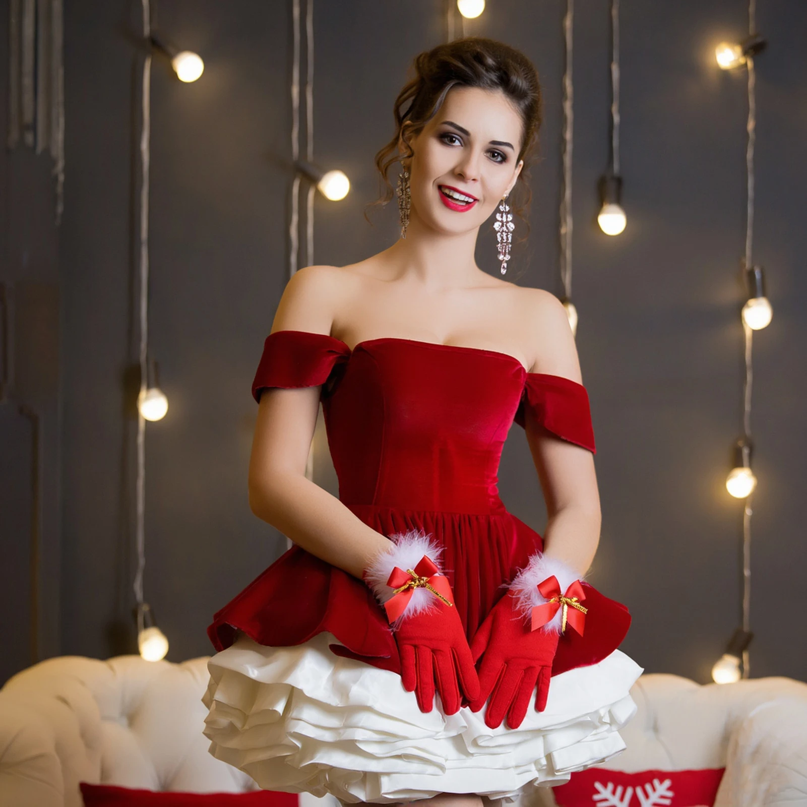 عيد الميلاد سانتا قفازات أجراس قصيرة عيد الميلاد عطلة قفازات حفلة تنكرية الكرة قفازات كاملة الأصابع مليئة جو عيد الميلاد الشعور #3